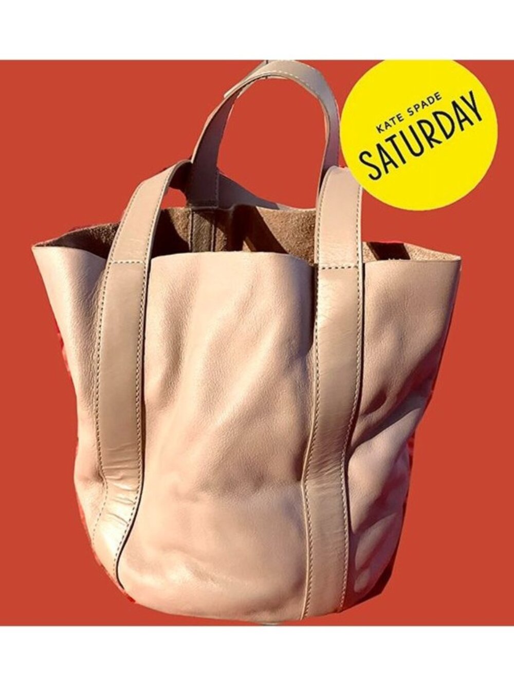 Vintage unused Y2K Kate Spade Saturday bucket-style taupe leather bag